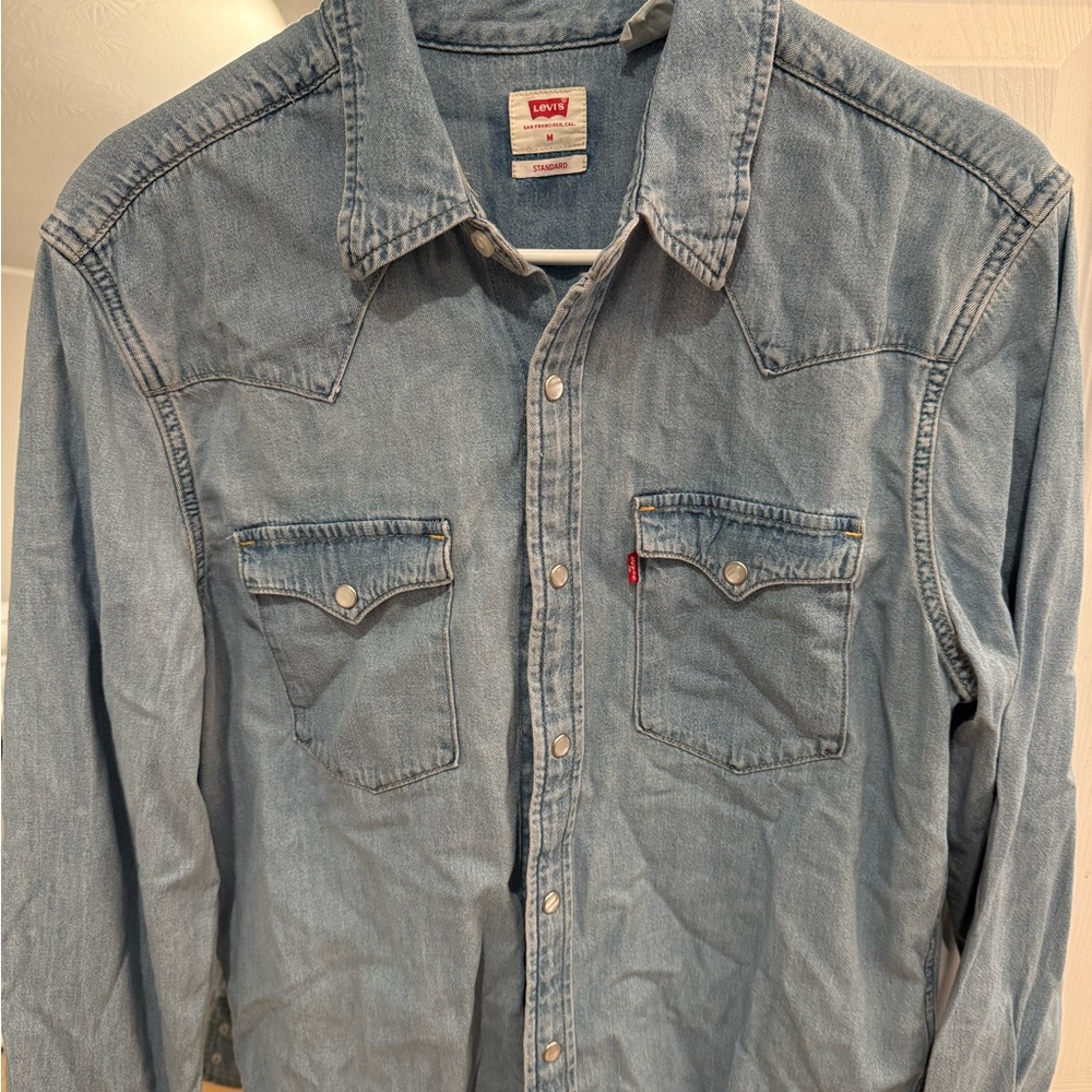 Levi's Men's Blue Denim Pearl Snap Shirt